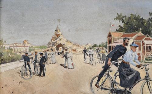 FELIPE GONZÁLEZ (19TH CENTURY). "PROMENADE IN BIARRITZ", 18