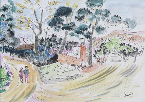 CARLES NADAL (1917-1998). "LANDSCAPE WITH FIGURES".