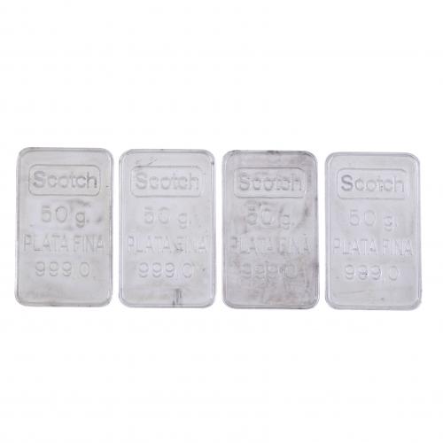 FOUR BARS IN FINE SILVER.
