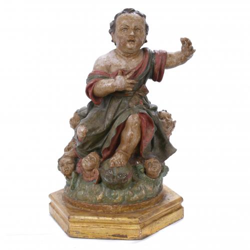 ANDALUSIAN OR MURCIAN SCHOOL, 18TH CENTURY. "CHILD JESUS WITH CHERUBS".
