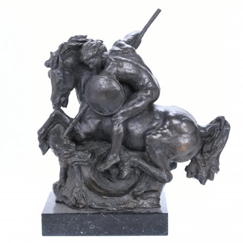 ATTRIBUTED TO SPANISH OR FRENCH SCHOOL, MID 20TH CENTURY. "SAINT GEORGE SLAYING THE DRAGON".
