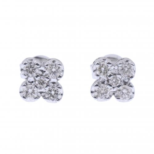PENDIENTES FORMA FLOR EN ORO BLANCO Y DIAMANTES.