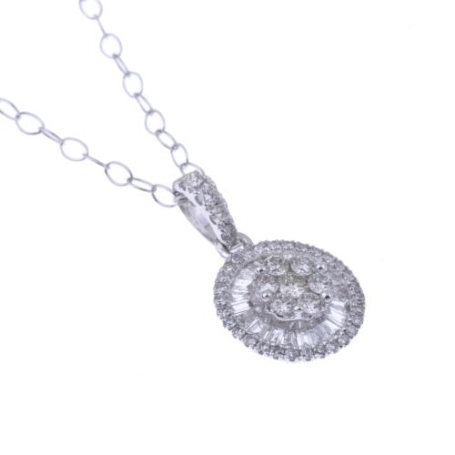 CHAIN WITH ROSETTE PENDANT IN WHITE GOLD AND DIAMONDS.