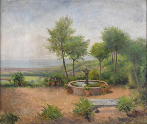 AURELI TOLOSA I ALSINA (1861-1938) "GARDEN WITH A FOUNTAIN".