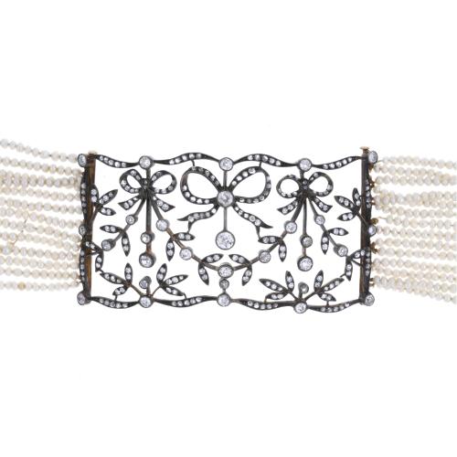 BELLE ÉPOQUE CHOKER NECKLACE WITH DIAMONDS AND PEARLS.