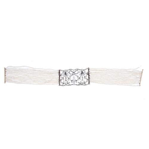 BELLE ÉPOQUE CHOKER NECKLACE WITH DIAMONDS AND PEARLS.