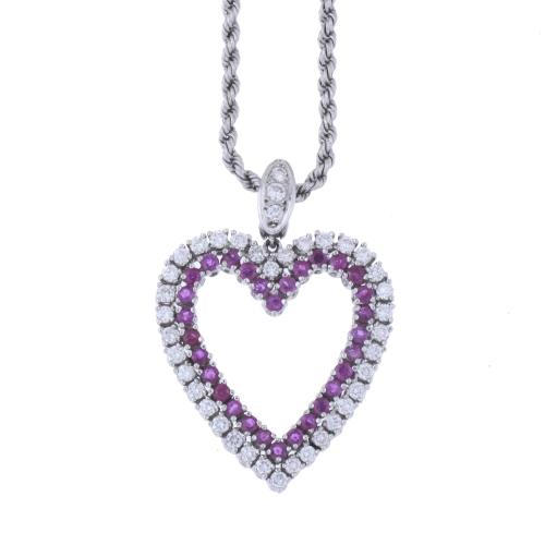 NECKLACE WITH DIAMONDS AND RUBIES HEART PENDANT.