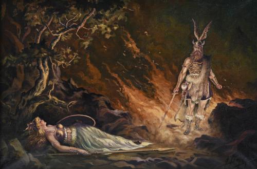20TH CENTURY CATALAN SCHOOL. FOLLOWER OF JOSEP MESTRES CABANES (1898-1990) "EL ADIÓS DE WOTAN A BRUNILDA", 1944.