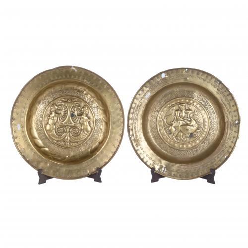 TWO GERMAN ALMS BOWLS, 15TH-17TH CENTURIES.