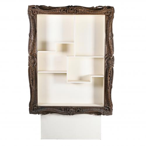 LARGE FRAME, PROBABLY 18TH-19TH CENTURY, FRAMING A SHELF FROM A LATER PERIOD.