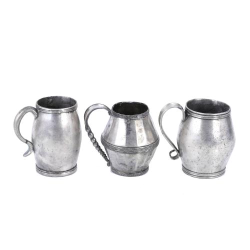 THREE SILVER SMALL JUGS, PROBABLY PERUVIAN, 19TH CENTURY.