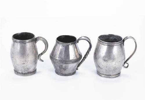 THREE SILVER SMALL JUGS, PROBABLY PERUVIAN, 19TH CENTURY.