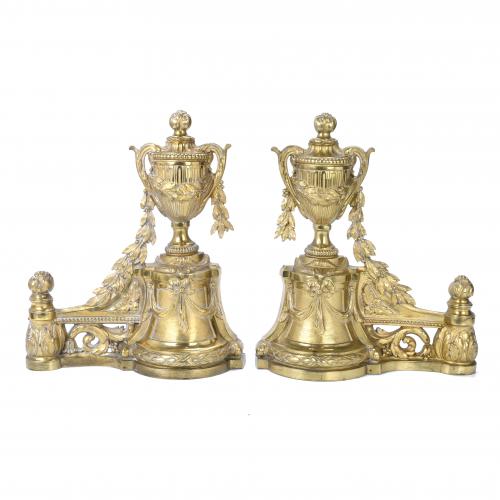 PAIR OF FRENCH FIREPLACE ANDIRONS, LOUIS XVI STYLE, 19TH CE