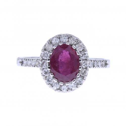 SORTIJA ROSETÓN DE DIAMANTES Y RUBÍ.