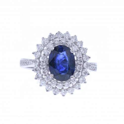 SORTIJA ROSETÓN CON DIAMANTES Y ZAFIRO.