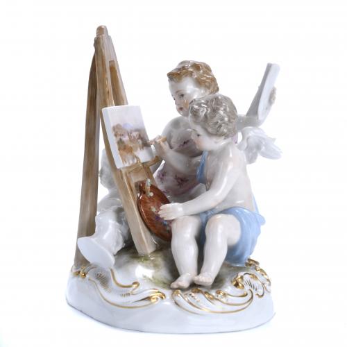 "CUPIDS PAINTING", GERMAN FIGURAL GROUP FROM MEISSEN, 19TH 