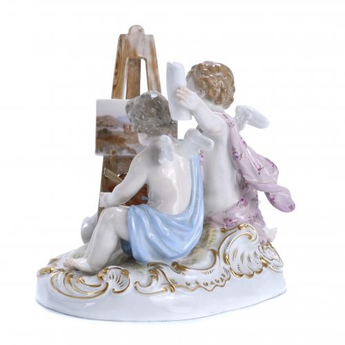 "CUPIDS PAINTING", GERMAN FIGURAL GROUP FROM MEISSEN, 19TH 