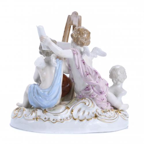 "CUPIDS PAINTING", GERMAN FIGURAL GROUP FROM MEISSEN, 19TH 