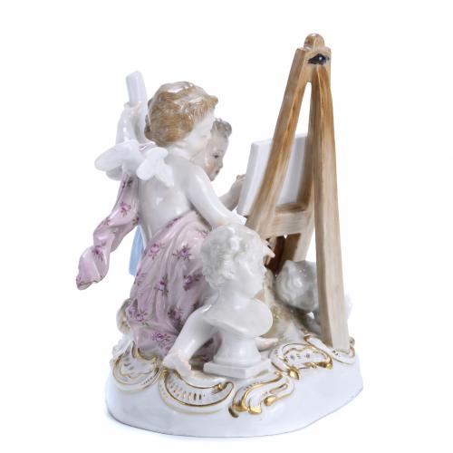 "CUPIDS PAINTING", GERMAN FIGURAL GROUP FROM MEISSEN, 19TH 