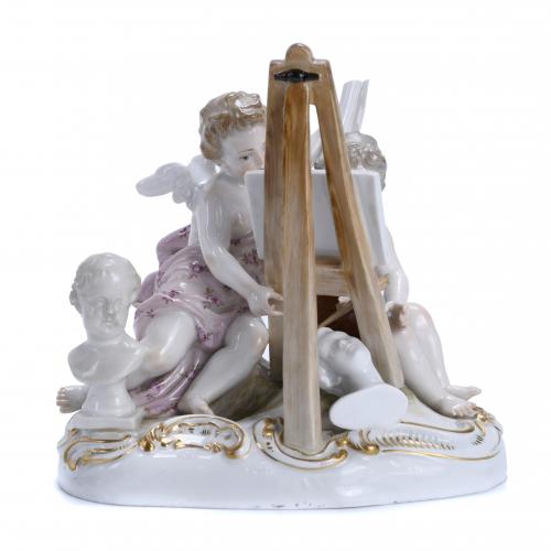 "CUPIDS PAINTING", GERMAN FIGURAL GROUP FROM MEISSEN, 19TH 