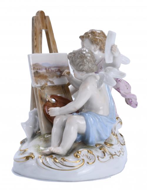 "CUPIDS PAINTING", GERMAN FIGURAL GROUP FROM MEISSEN, 19TH 