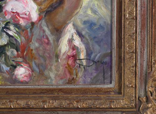 JOSÉ ROYO (1941).  "GIRL WITH A BASKET OF FLOWERS".