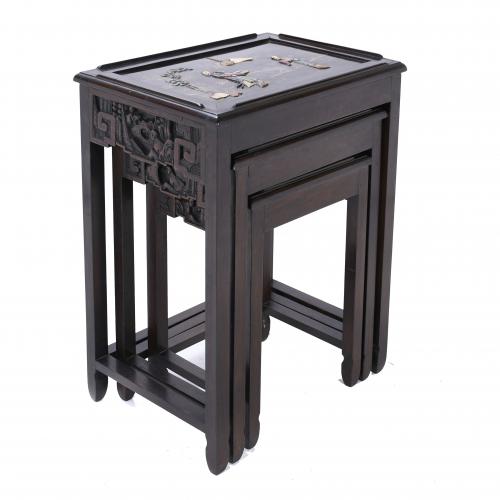 SET OF THREE CHINESE NESTING TABLES, SECOND HALF OF THE 20T