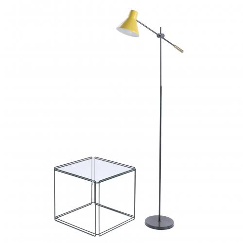 MAX SAUZEN (1933) AND AFTER STILNOVO MODELS. "ISOCELE" TABLE AND ITALIAN FLOOR LAMP, MID 20TH CENTURY.