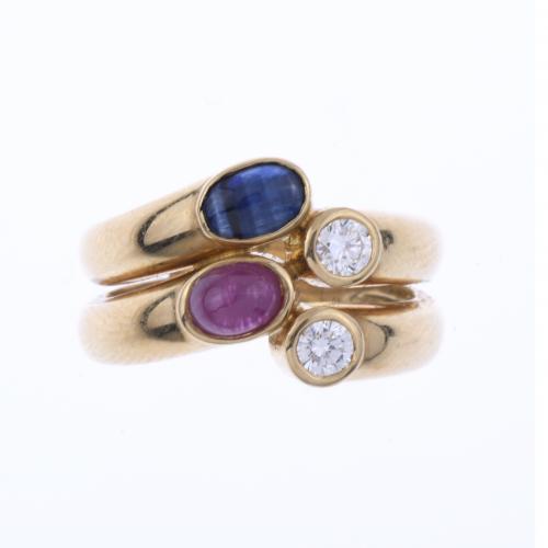 SORTIJA CON RUBÍ, ZAFIRO Y DIAMANTES.