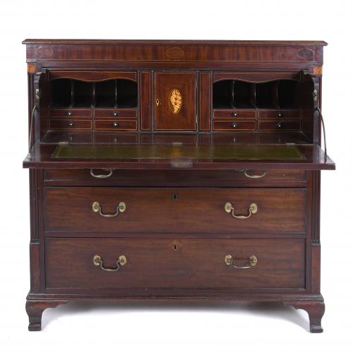 ENGLISH GEORGIAN-STYLE CHEST OF DRAWERS-WRITING DESK, LATE 19TH CENTURY.