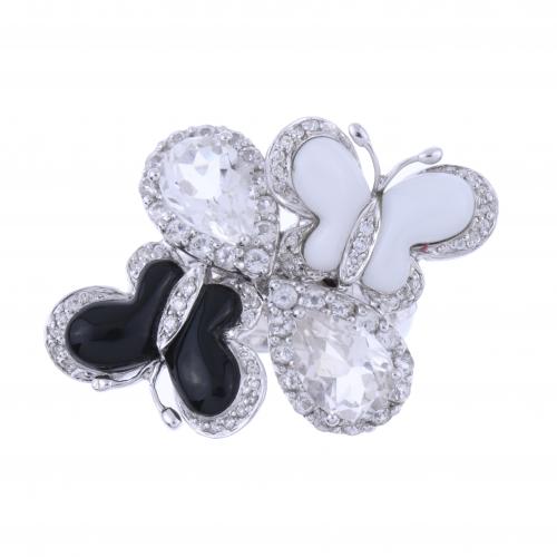 SORTIJA CON DIAMANTES, ÁGATA BLANCA Y ÓNIX.