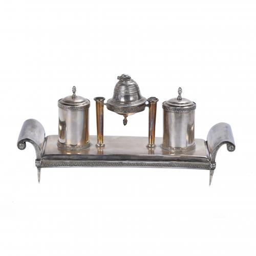 BARCELONA SILVER INKSTAND, 18TH CENTURY.