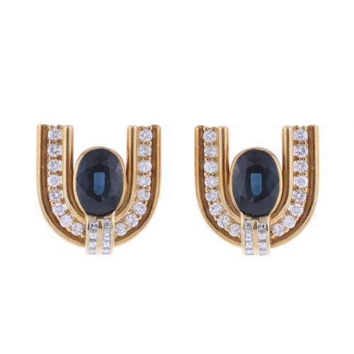 FERRAN CONTRERAS. PENDIENTES CON DIAMANTES Y ZAFIRO.