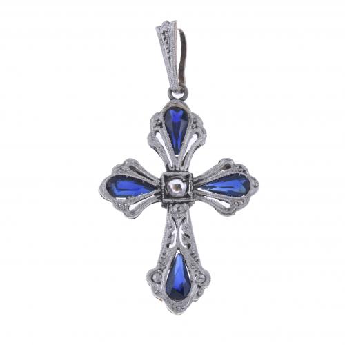 CROSS PENDANT WITH SAPPHIRES.