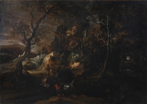 18TH/19TH FLEMISH SCHOOL. "LANDSCAPE WITH STONE CARRIERS".