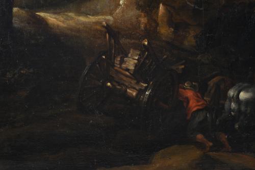 18TH/19TH FLEMISH SCHOOL. "LANDSCAPE WITH STONE CARRIERS".