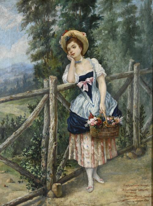 20TH CENTURY SPANISH SCHOOL. "GIRL WITH A BASKET OF FLOWERS", 1900.