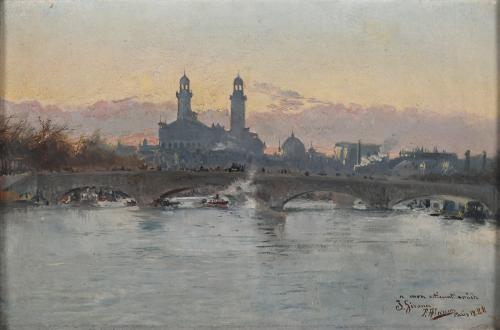 FÉLIX ALARCÓN BRENES (C. 1860 - C. 1900). "VISTA DE PARÍS DESDE EL SENA", 1888.