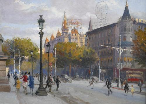 JOSEP MESTRES CABANES (1898-1990). "PLAZA CATALUNYA CON PAS