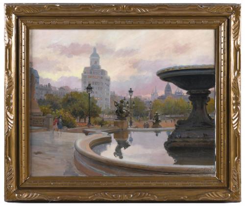 JOSEP MESTRES CABANES (1898-1990). "PLAZA CATALUNYA, AMANEC