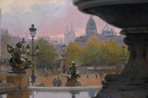 JOSEP MESTRES CABANES (1898-1990). "PLAZA CATALUNYA, AMANEC