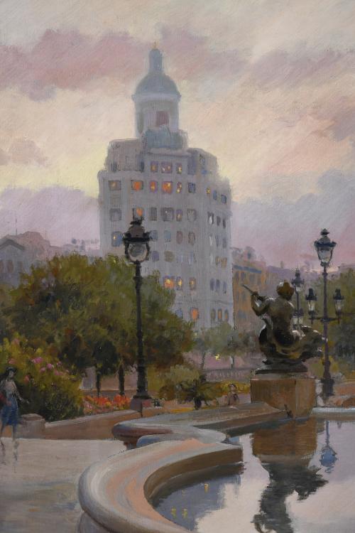 JOSEP MESTRES CABANES (1898-1990). "PLAZA CATALUNYA, AMANEC