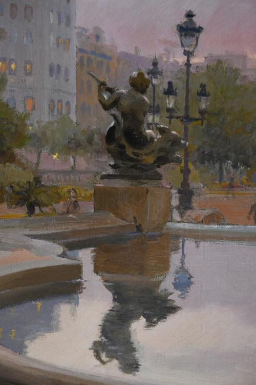 JOSEP MESTRES CABANES (1898-1990). "PLAZA CATALUNYA, AMANEC
