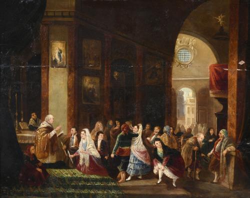 ESCUELA ESPAÑOLA, SIGLO XIX. "CELEBRACIÓN DE BODA".
