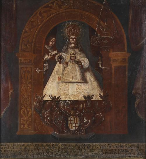 ESCUELA CATALANA, SIGLO XVII. "EXVOTO DE LA VIRGEN DE LA MERCED CON EL CONSELLER CRISTÒFOL LLEDÓ", 1687.