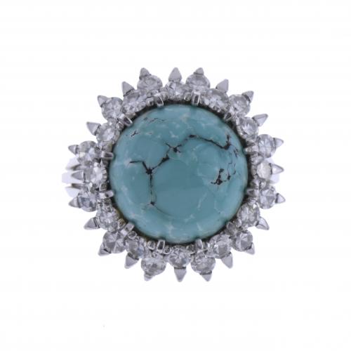 J. ROCA. RING WITH DIAMONDS AND TURQUOISE.