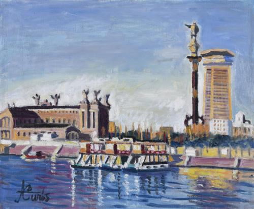 JORDI CURÓS (1930-2017). "PORT OF BARCELONA".