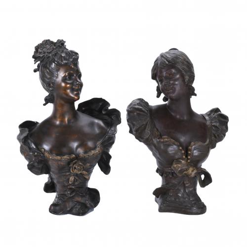 AFTER MODELS BY LOUIS AUGUST MOREAU. (1855-1919). "PAIR OF GIRLS".