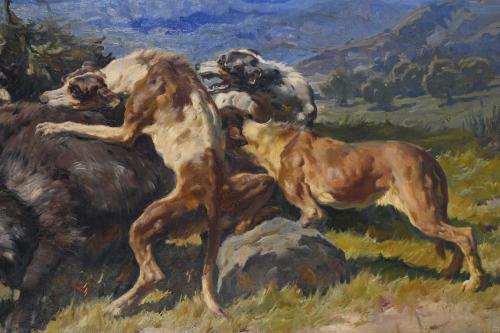 JOSEP SERRASANTA (1916-1998). "PACK ATTACKING A WILD BOAR",