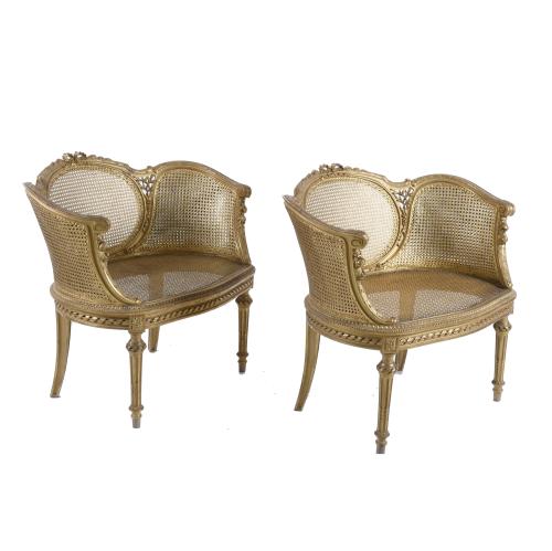 PAIR OF FRENCH "BERGÈRES" ARMCHAIRS, LOUIS XVI STYLE, SECON